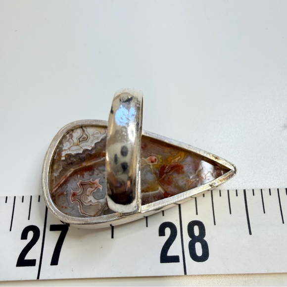 💕 Natural Crazy lace agate gemstone ring. Silver overlay handmade size 5 - Picture 6 of 7